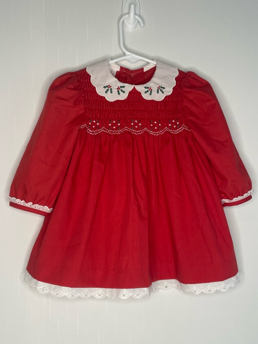 VTG Polly Flinders Traditional Red Smocked Christmas Dress 24 Months